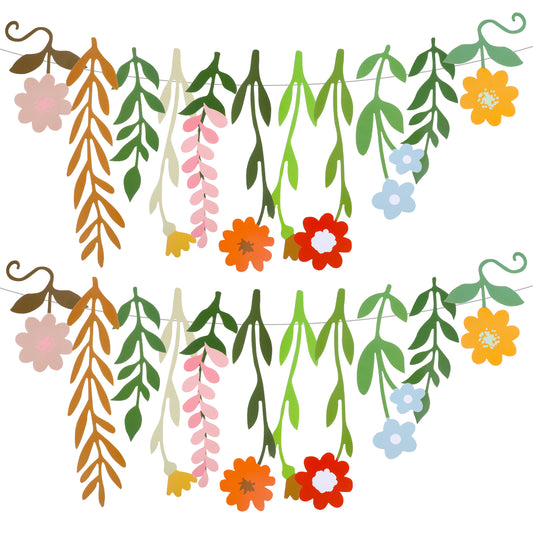 Wanmu 2 Sets Flower Banner, Double-Sided Colorful Wildflower Party Decorations, Waterproof Boho Floral Leaf Banner for Wedding, Bridal, Birthday, Baby Shower, Garden, Backdrop Indoor Outdoor