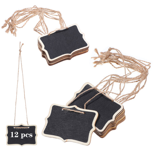 12 Pcs Mini Chalkboard Tags with String Small Wooden Chalkboard Signs Erasable Double-Sided Blackboard Hanging Food Name Labels for Message Board Wedding Place Card Birthday Party Table Numbers Plants
