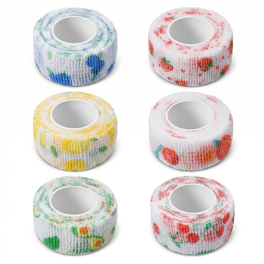 6 Rolls Self Adhesive Bandage Wrap Thimble Tape Set Adhesive Finger Protection Wrap Mix Color Elastic Athletic Tape Adjustable Nail Finger Protector Tapes Small Fruit Paint Bandage for Sports Quilting