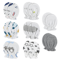 FNANJWQ 8 Pairs Newborn Baby Mittens No Scratch Gloves, Cotton Infant Baby Gloves Newborn Essentials Mittens Soft Elastic Glove for 0-6 Months