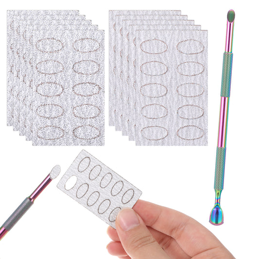 COMNICO Nail Cuticle Pusher and 10pcs Self-Adhesive Sandpaper Nail Cleaner Pre-treatment Cuticle Pusher NailArt Pre-polishing Sand Paper Replace Sanding Paper NailCare Tools