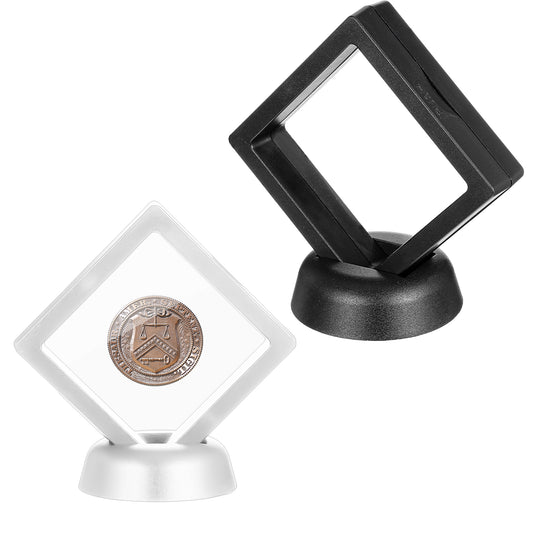 3D Floating Display Case for Challenge Coins Rock or Teeth Collection 2 PCS Small Shadow Box Frame with Coin Holder Stand Multipurpose Sealed Storage Jewelry Ornament Box Display