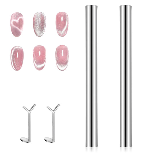 Sibba 4Pcs Magnetic Nail Tools - Double ended Nail Magnet and Heart-shaped cat-eye tool, 3D Nails Polish Stick Cat-eye Gel Nails polish for Home DIY and Salons