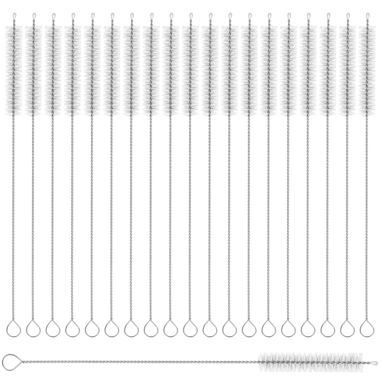 COMNICO Long Straw Brush, 20 Pcs Reusable Stainless Steel Pipe Tube Cleaner 12-ihch Straw Cleaning Brush for Washing Straws Tumbler Sippy Cup Bottle Tube