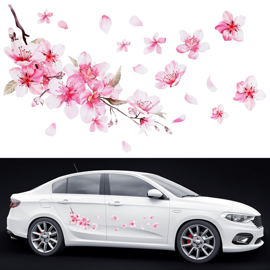 Wanmu Car Stickers Decals for Women, 9.45" x 8.27" Vinyl Pink Cherry Blossom Decor for Outside of Car, Auto Bumper Decal, Car Decoration, Accessories, Suitable for Car Motorcycle Home Decor