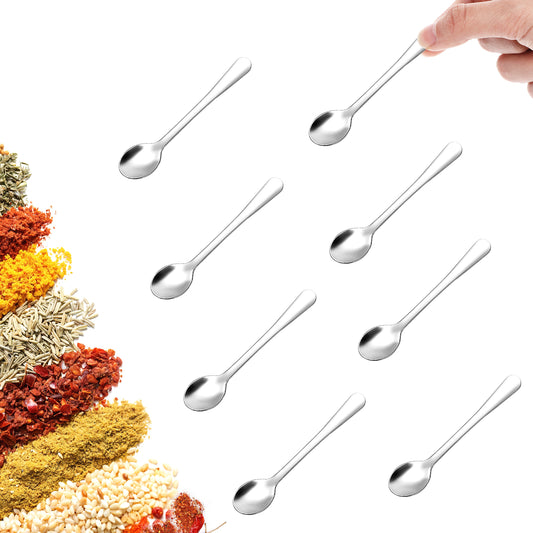 Wanmu 8 Pcs Mini Stainless Steel Spoons for Honey Jars, Tiny Size 7.5 cm, Cute Small Stainless Steel Spoons, Condiment Spoons for Desserts, Spices, Salt, Sugar, Pepper, Honey, Fun Little Scoops