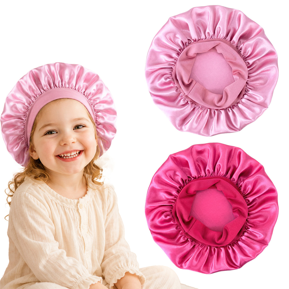 KFHENSOMR 2Pcs Baby Girl Bonnet Satin Kids Bonnets for Girls Sleeping
