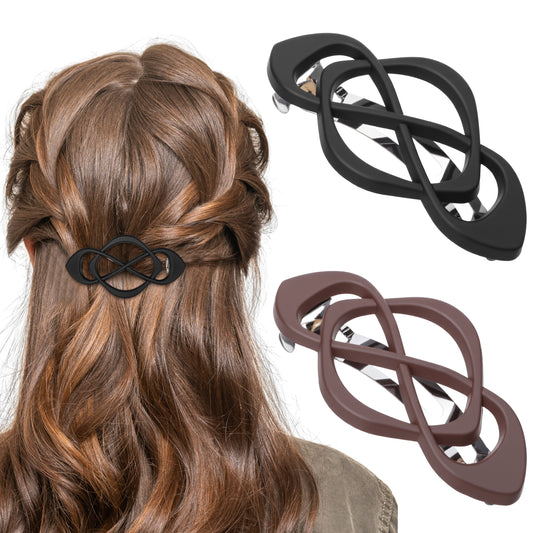 Wanmu 2Pcs Vintage French Barrette Clips, Elegant Strong Hold Hair Barrettes, Stylish Decorative Grip Thick Hair Accessories for Women, Girls (Coffee, Black)
