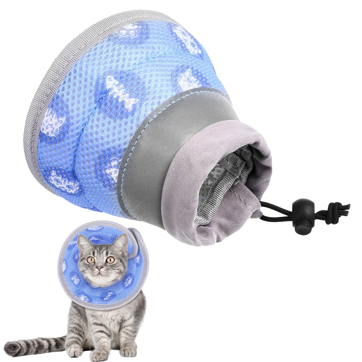 Wanmu Cat Cone Collar Soft, Adjustable Small Pet Recovery Cone to Stop Licking, Foldable Lightweight Kittens Elizabethan Collar After Surgery (Blue, S)