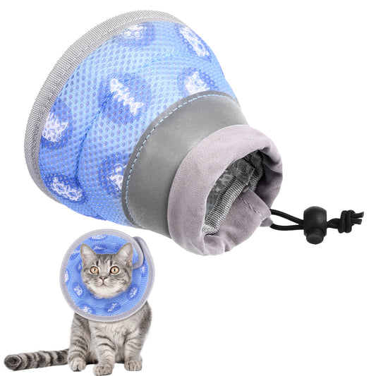 Wanmu Cat Cone Collar Soft, Adjustable Small Pet Recovery Cone to Stop Licking, Foldable Lightweight Kittens Elizabethan Collar After Surgery (Blue, S)