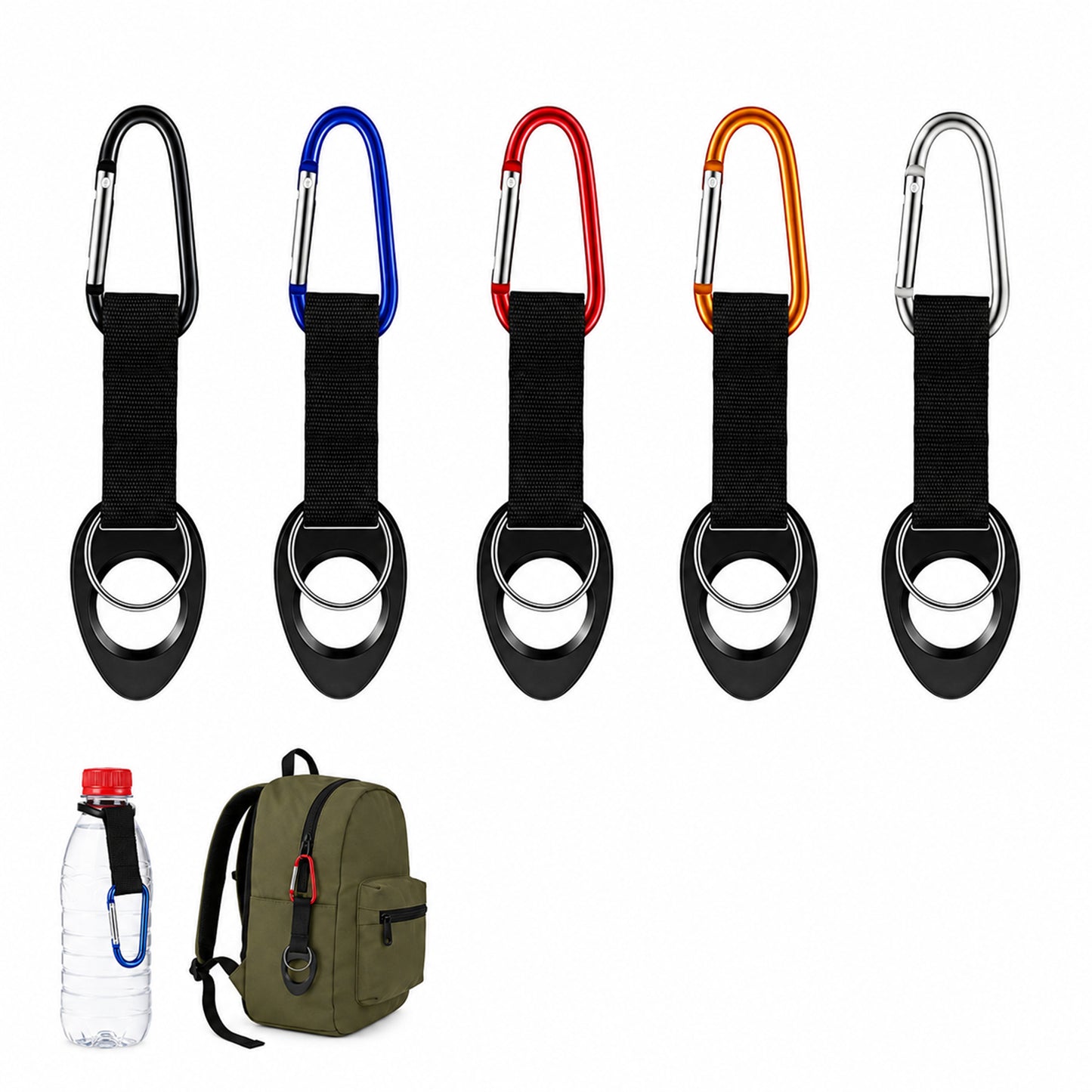 Hpmjz 5 Pack Water Bottle Holder Silicone Water Bottle Hook Carabiner Clip