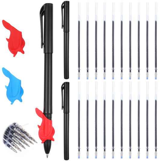 Wanmu 22Pcs Magic Pens & Refills for Magic Copybooks, Invisible Grooved Book Disappearing Ink Pens Maker with 2 Writing Grip for Reusable Handwriting Workbooks Practice, Drawing