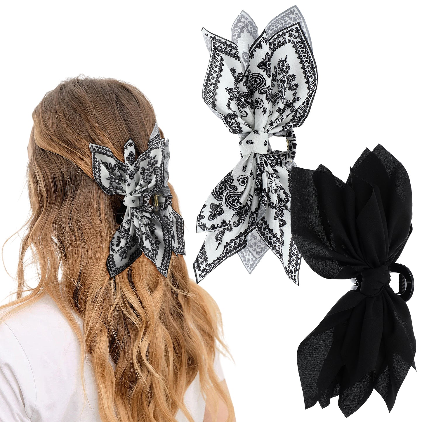 Sibba Hair Claw Clips 2 Pcs Non-slip Claw Barrettes Big Hair Bows Flower Claw Clips Butterfly Hair Clips Women Hairpins Styling Hair Accessories Black White Hair Pins for Thick Thin Hair