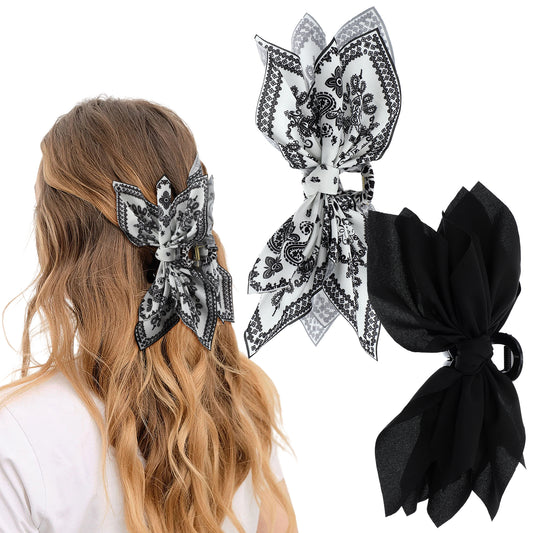 Sibba Hair Claw Clips 2 Pcs Non-slip Claw Barrettes Big Hair Bows Flower Claw Clips Butterfly Hair Clips Women Hairpins Styling Hair Accessories Black White Hair Pins for Thick Thin Hair