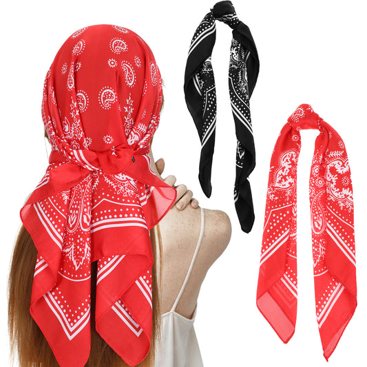 COMNICO 27.5 Inches Satin Head Scarf 2 Pcs Hair Scarf Like Silk Scarf Square Scarf Bandanas Silk Hair Wrap Square Scarf for Women Girls