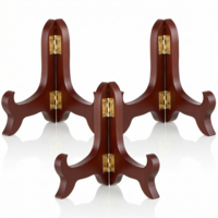 ElevateTech 3Pcs Wooden Easel Plate Hold plate stands for display picture holder stand Folding Small PlateStand Brown Plates Holders for Decorative Picture Frame Book Dish Artwork