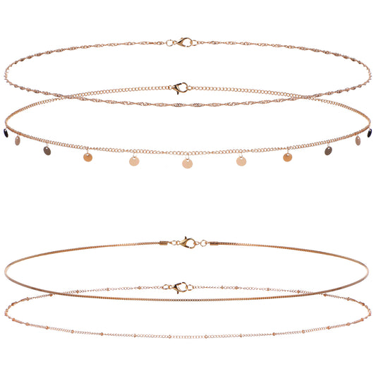 Wanmu 4Pcs Gold Waist Chain for Women 14K Layered Belly Chain Adjustable Sexy Body Jewelry Waterproof Satellite Belly Beads