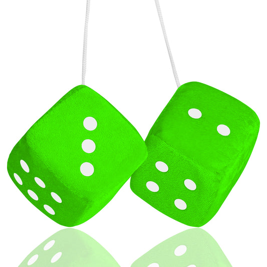 COMNICO Fuzzy Plush Dice for Car Mirror, 2 Pcs Classic Vintage Fuzzy Car Dice Soft Square Hanging Dice Car Accessories Ornament Decoration for Car Rearview Automotive Interior Mirror (Green)