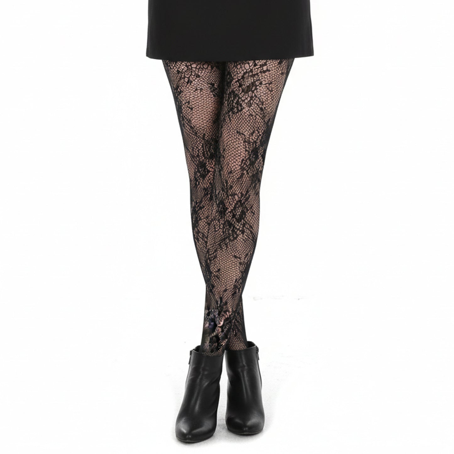 Qianyu Lace Patterned Fishnet Tights for Women, High Waist Floral Pantyhose Stockings Black Stretchy Snag-Free Leggings for Daily Wear Parties Cosplay