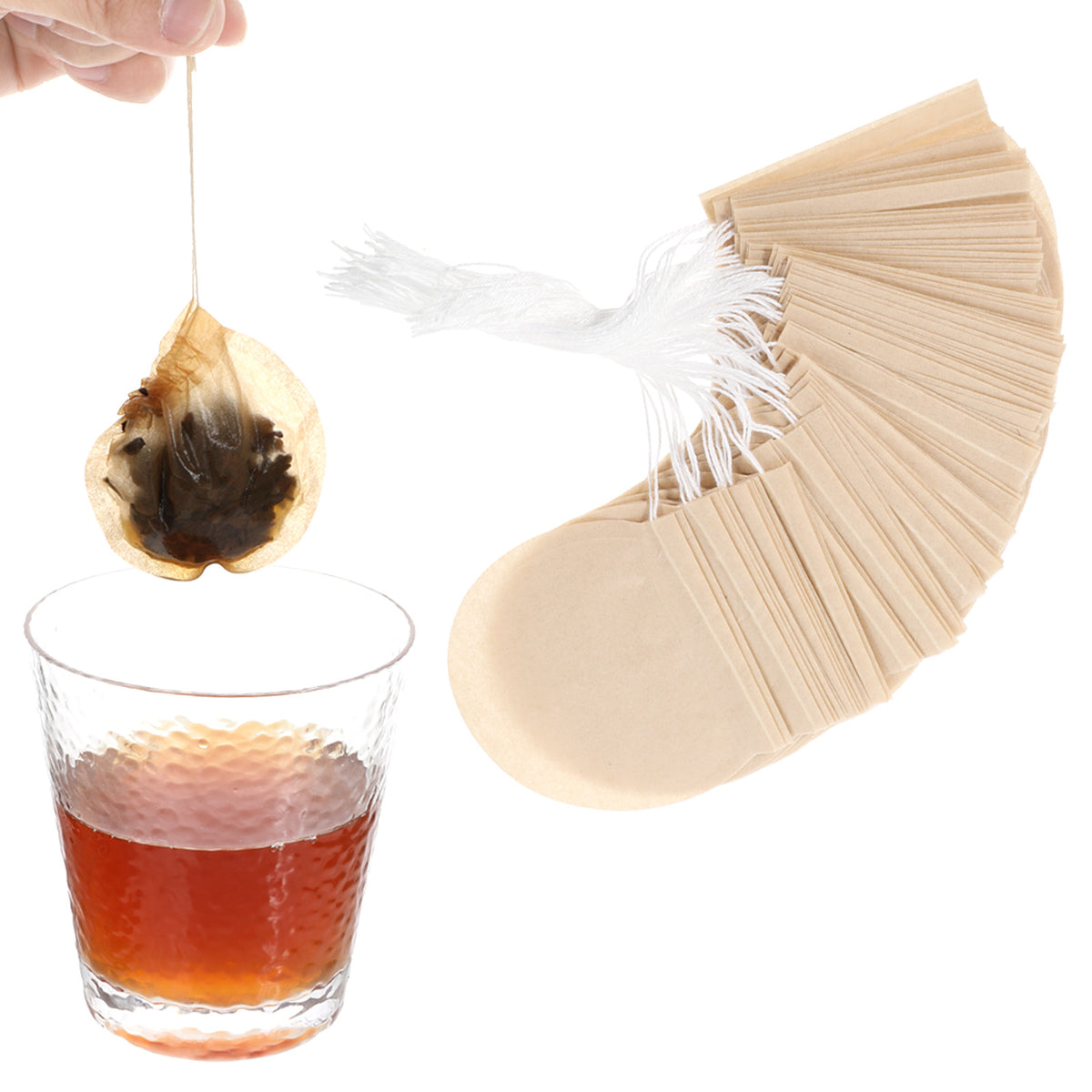 Ptwola Pack of 100 Tea Bags, Tea Filters, Paper for Loose Tea, Disposable Empty Filter Bags with Drawstring, Tea Bags for Scented Tea, Spices, Coffee