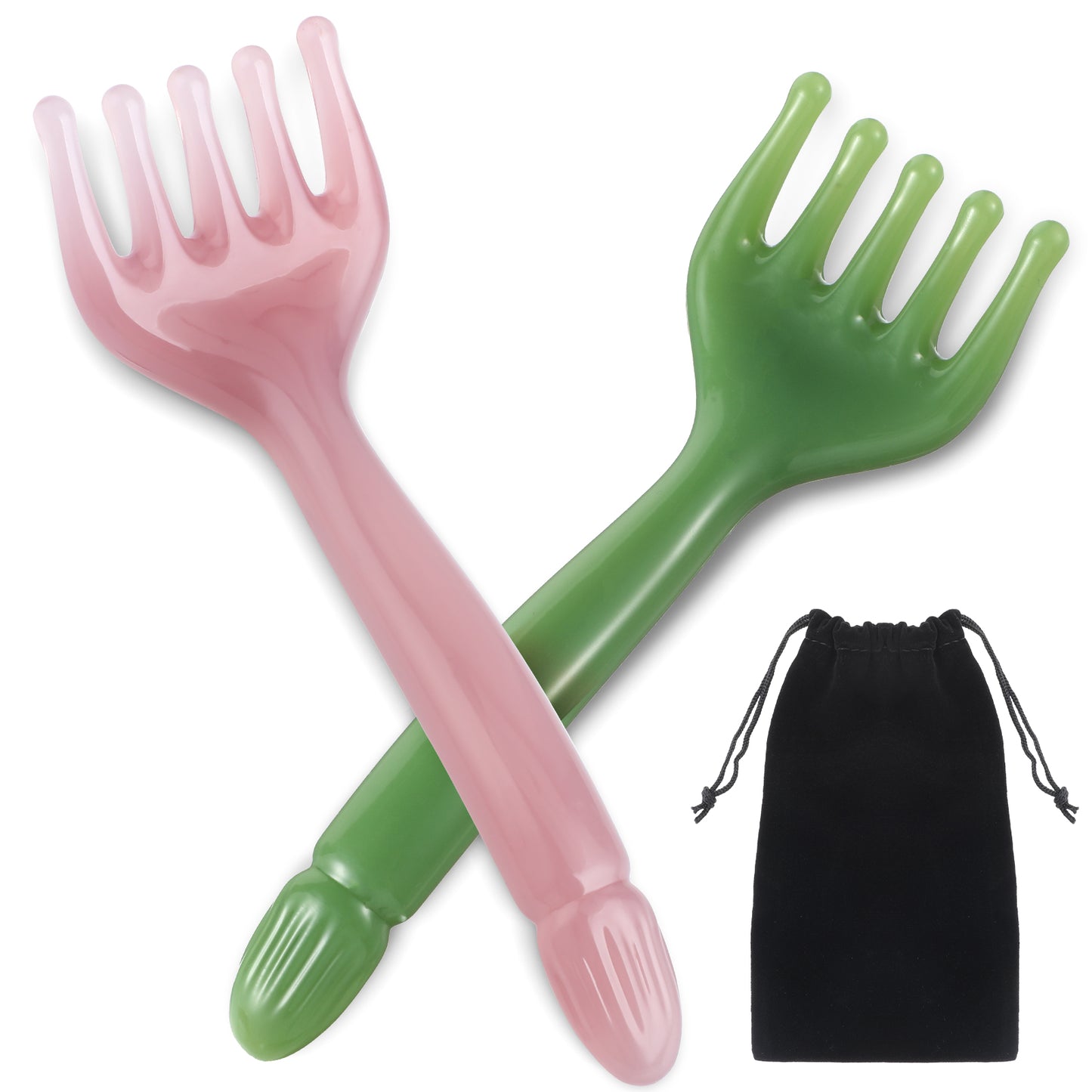 2pcs Massage Comb Guasha Five Claw Scalp Comb Multi-Functional Handheld Head Massage Tool Portable Resin Relax Head Scratcher with Black Bag for Soothing Neck Lymph Physical Therapy Acupoint Treatment