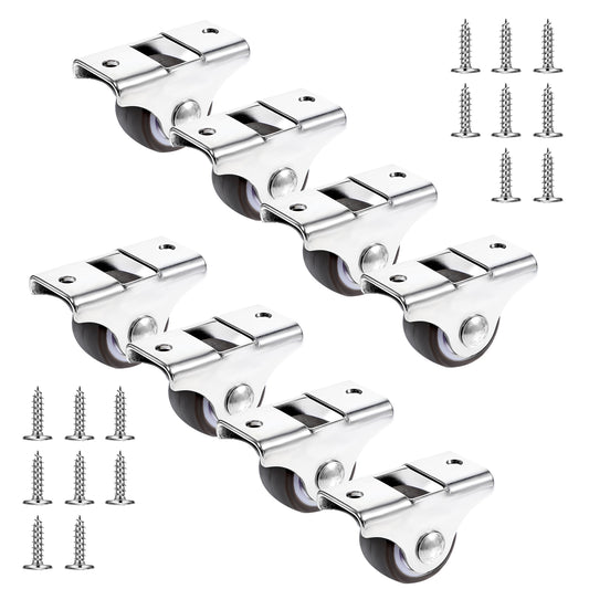 Dimeho 8 Pcs 1Inch Mini Caster Wheel Heavy Duty Rubber Rolling Wheel Low Profile Swivel Caster Self Adhesive Single Direction Tiny Wheel Metal Fixed Plate for Small Appliances Furniture DIY Project