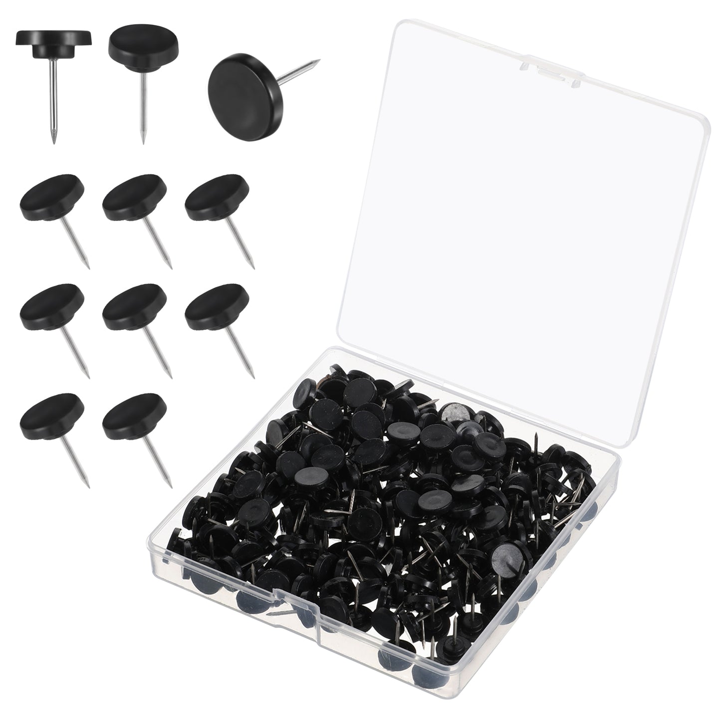 200 Count Black Push Pins Thumb Tacks, Flat Decorative Pushpins for Bulletin Board, Plastic Head Thumbtacks Wall Pins Wall Tack for Cork Board, Wall Hanging, Bulletin Board, Wooden Photo Wall