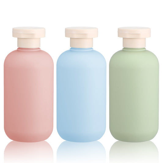 Wanmu 3 Pcs Plastic Squeeze Bottles, 6.8oz Larger Empty Travel Shampoo Bottles with Flip Caps, Leak Proof Refillable Lotion Container for Conditioner Toiletries (Pink, Blue, Green)