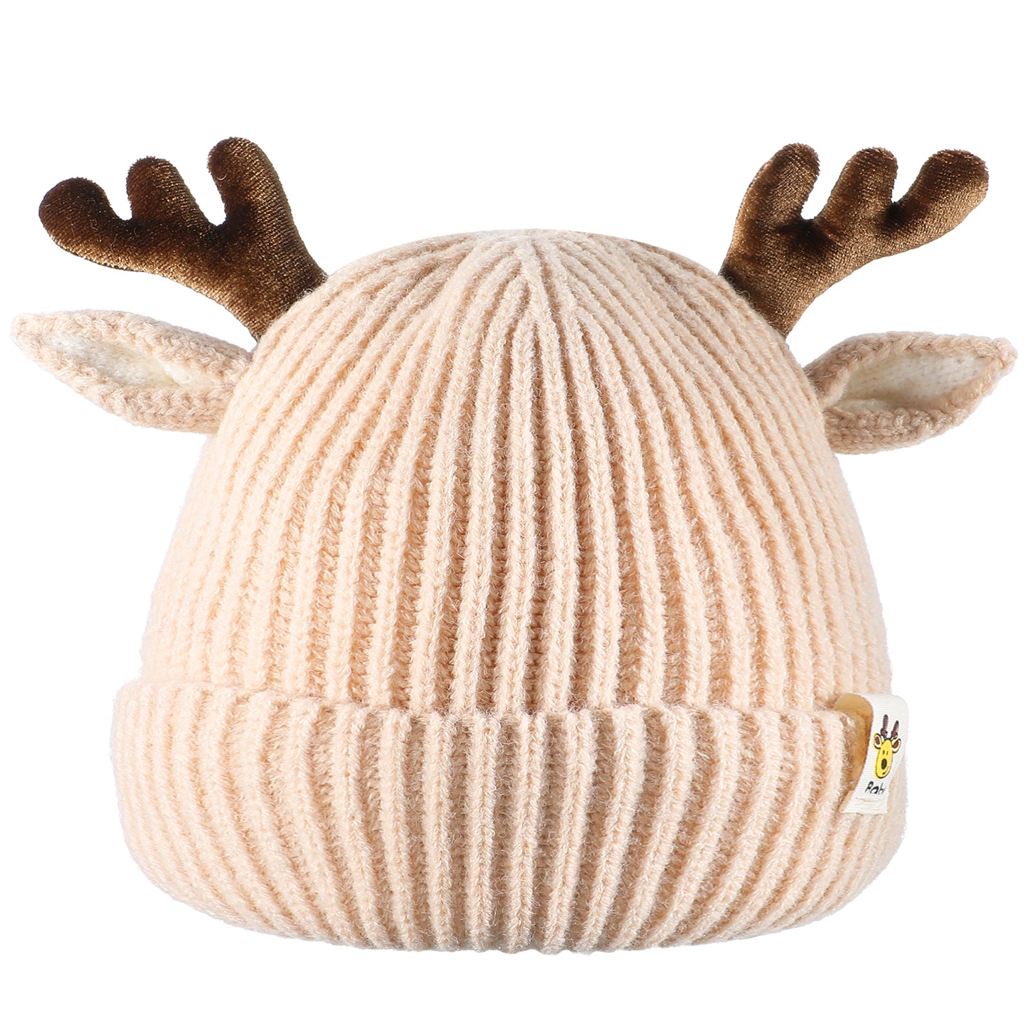 COMNICO Winter Hat for Kids, Antlers Reindeer Crochet Knitted Baby Beanie Hat Christmas Hat Warmer Cap for Baby Toddler Girl Khaki