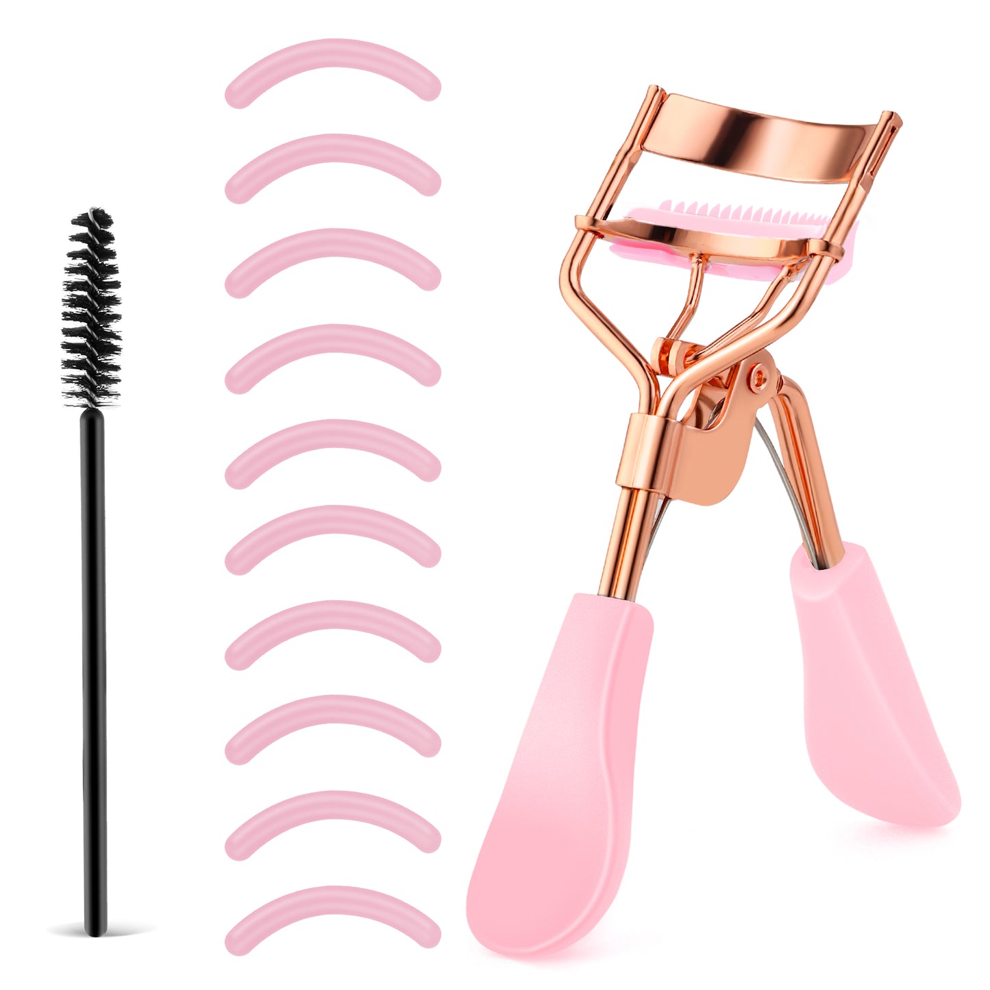 Beauty Eyelash Curler Stainless Steel Eye Lash Curler with 10 Silicone Refill Pads Professional Makeup Tool with Built-in Comb for Women Girls Any Eye Shapes