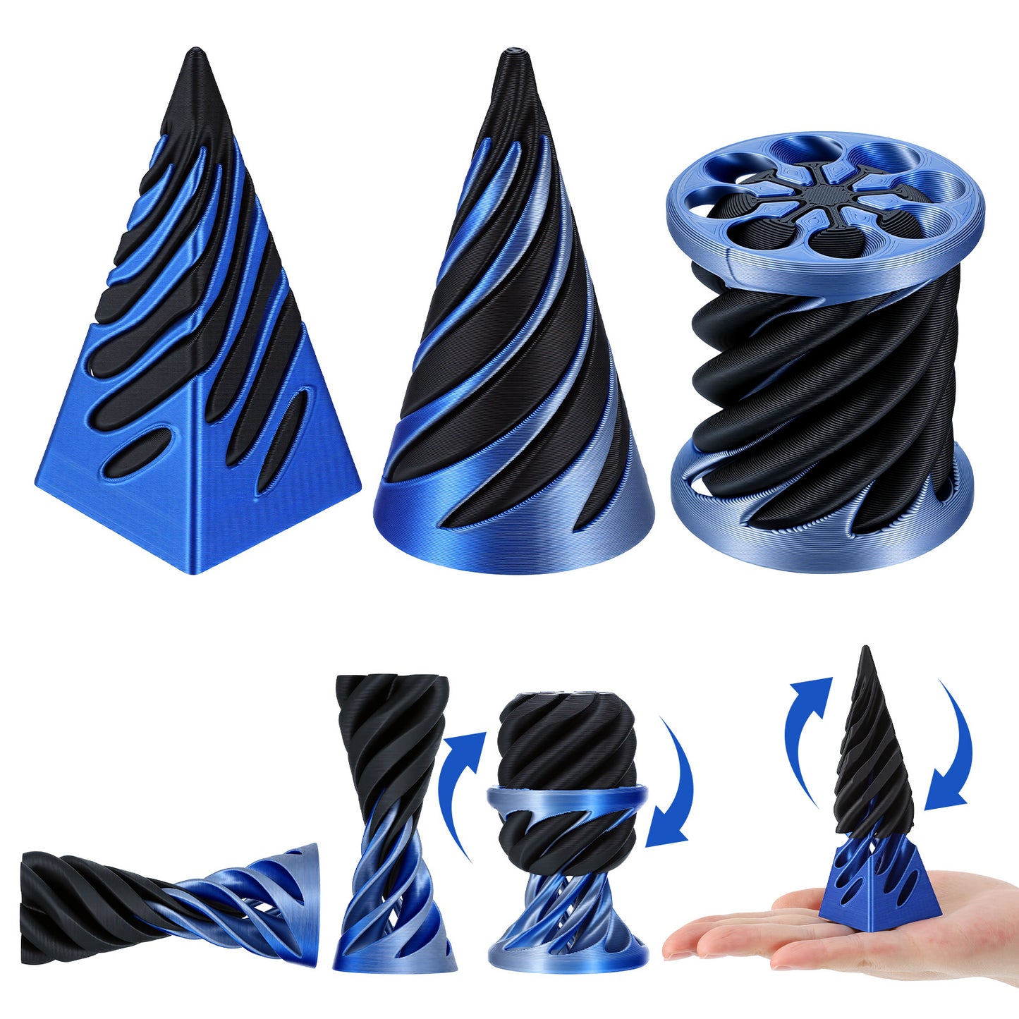 YBEATY 3 Packs Impossible Cone 3D Printed Spiral Cone Fidget Toy Pyramid Passthrough Sculpture Sensory Toy Mini Vortex Thread Illusion Desktop Deco Souvenir for Adults Stress Anxiety Relaxing