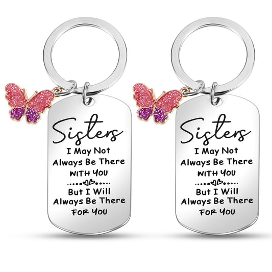 Sibba 2Pcs Sister Gifts from Sisters Birthday Keyrings Women Keychains Christmas Charms Funny Friendship Present Meaningful Ornaments with Pink Butterfly for Thanksgiving Valentine's Day (Silver)
