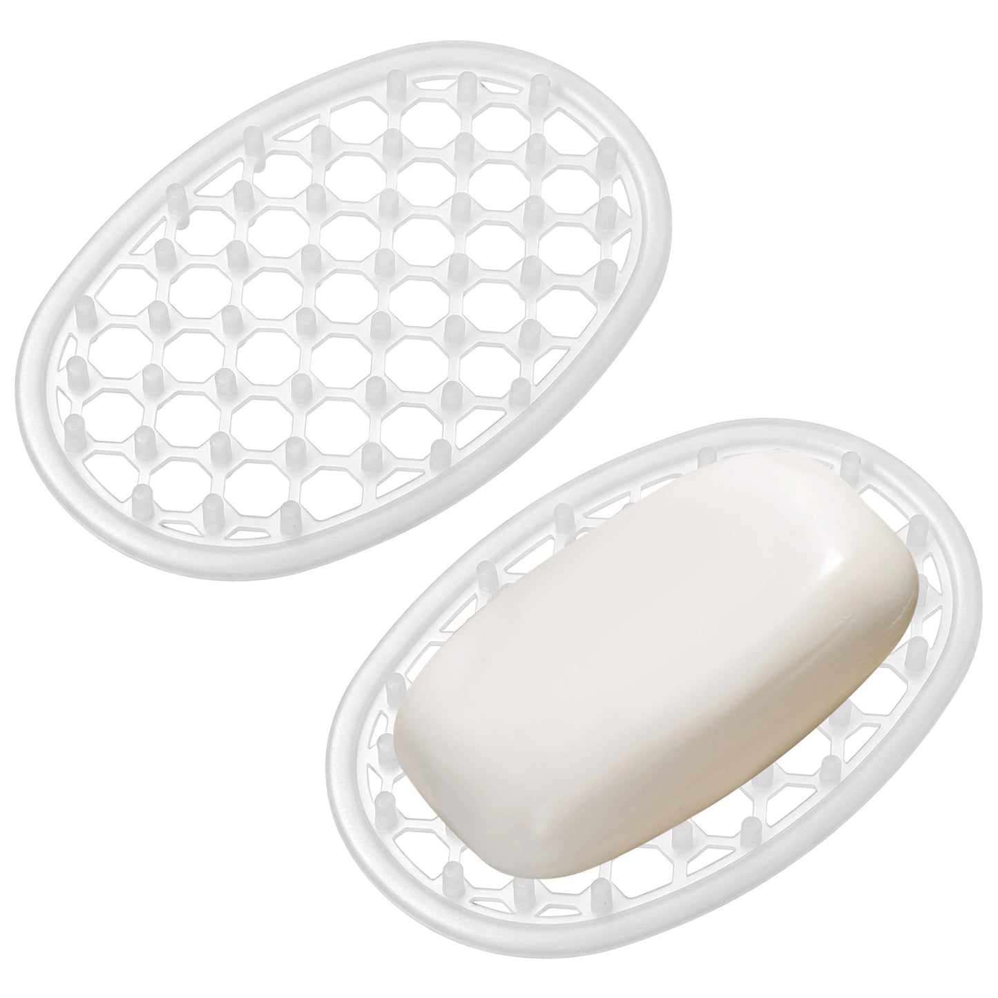 2 Pcs Silicone Soap Holder Soap Dish for Shower Simplicity Soaps Dish Non-Slip Clear Holder with Drainage Holes Self Draining Waterfall Soaps Tray for Kitchen Bathroom Shower Shelf Counter Bathtub