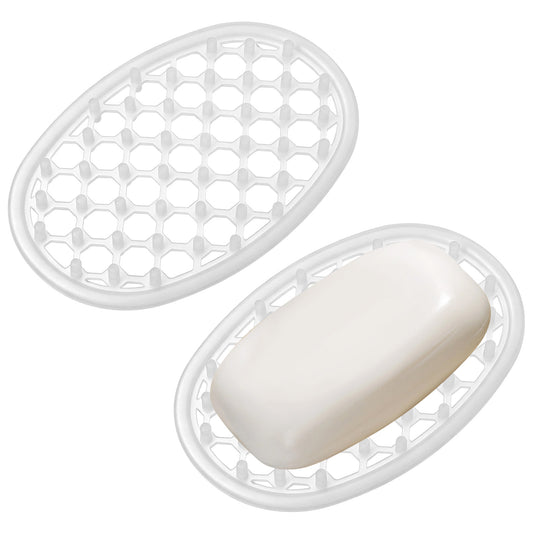 2 Pcs Silicone Soap Holder Soap Dish for Shower Simplicity Soaps Dish Non-Slip Clear Holder with Drainage Holes Self Draining Waterfall Soaps Tray for Kitchen Bathroom Shower Shelf Counter Bathtub