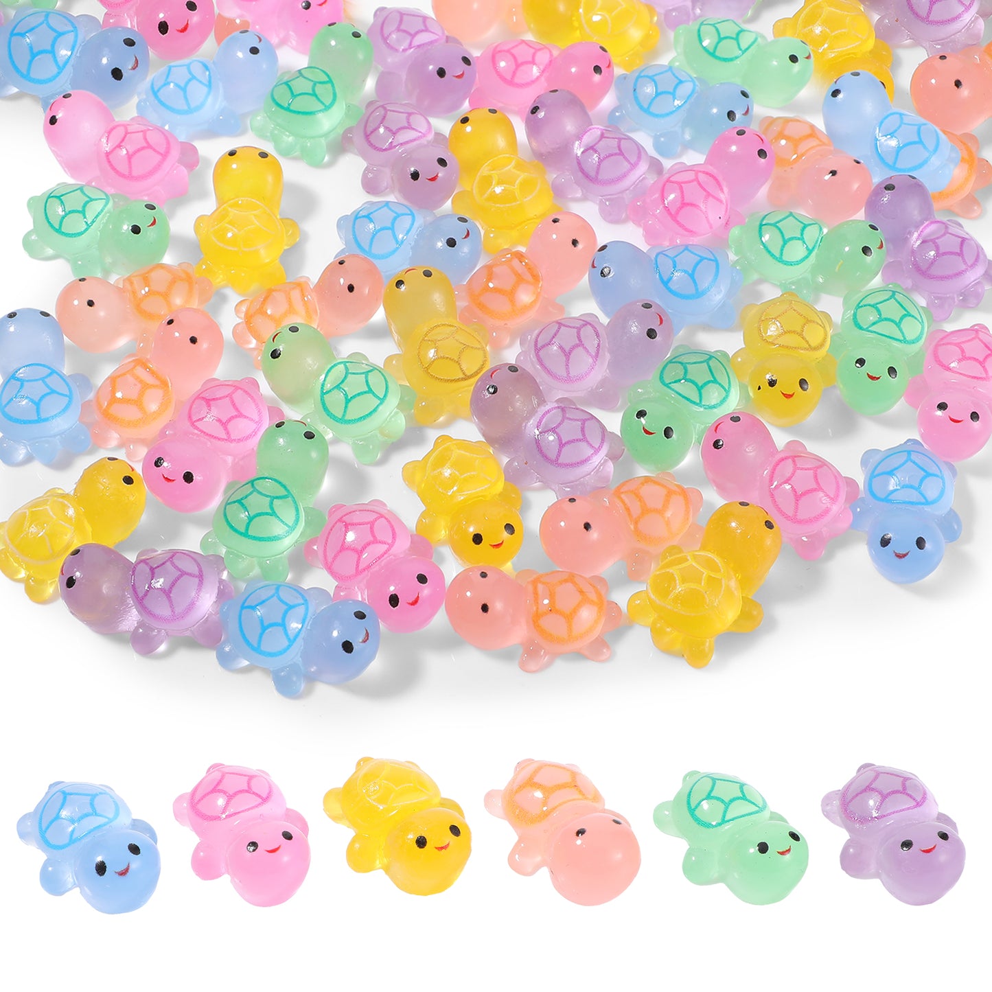 Wanmu 50pc Mini Resin Turtles, Luminous Cute Tiny Turtle Figurines, Miniature Sea Turtles Animals Figures Glow in the Dark for Cake Toppers Ocean Theme Decor Fairy Micro Garden DIY Party Gifts