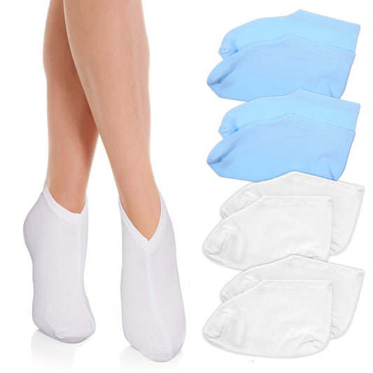Wanmu 4 Pairs Moisturizing Socks Overnight for Dry Feet, Soft Spandex Moisture Enhancing, Spa Absorbing Lotion Socks for Women and Men Foot Care, Cracked Heel Repair(Blue,White)