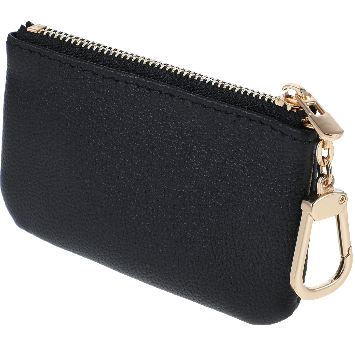 COMNICO Leather Coin Purse, 1Pcs Lychee Pattern Zipper Coin Purse Pouch with Key Chain Full Grain Small Keychain Pouch Black Keychain Wallet for Credit Card ID Key Headset Lipstick Women and Men
