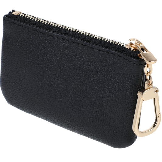COMNICO Leather Coin Purse, 1Pcs Lychee Pattern Zipper Coin Purse Pouch with Key Chain Full Grain Small Keychain Pouch Black Keychain Wallet for Credit Card ID Key Headset Lipstick Women and Men