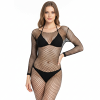 Hpmjz Women's Fishnet Bodysuit, Rave Outfits, Backless Bodystocking Sexy Tights Soft Nightwear Lingerie Full Body Bodysuits One Size (Black)