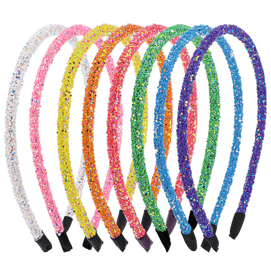 8 Pcs Glitter Headbands for Girls Skinny Hard Hair Band Boutique Women's Hair Loop Non-Slip Plain Headband Lightweight Hair Accessories DIY Holiday Elastic Hoop for Cosplay Holiday Christmas