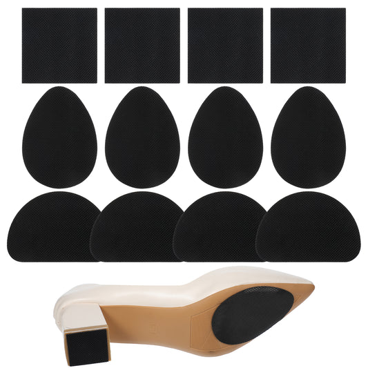 Sibba 12 Pcs Anti Slip Shoe Grips on Bottom of Shoes, Black Non-Slip Shoe Pads Premium Self-Adhesive Sole Protectors Noise Reduction Shoes Cushion for High Heels Flats Leather Women Men (3 Style)