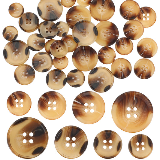 40Pcs Resin Sewing Buttons, 4-Hole Craft Suit Coat Shirt Buttons, Round Mixed Suitable Small Plastic Button for Sewing DIY Holiday Decoration(2 Colors: Brown & Coffee 4 Sizes: 15mm, 18mm, 20mm, 25mm)