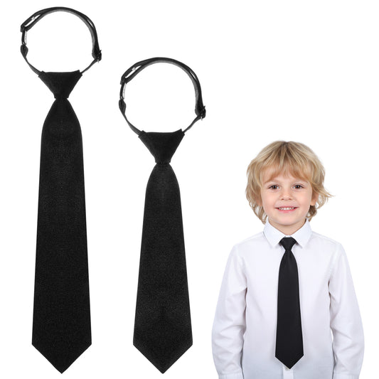Sibba 2PCS Adjustable Solid Color Necktie Self-Tied Black Tie Neckties, Pre-tied Buckle Closure Neckties Ties for Wedding Graduation Party (14.57"/12.99”)