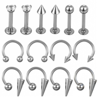 Gsbnjuy 16 Pcs Lip Rings Barbell Ring Horseshoe Labret Jewelry Lip Long Short Spike Ball Labret Rings Snake Bites Lips Piercing Jewelry for Women Men Tragus Helix Earrings Studs