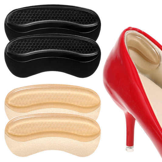 Wanmu 2 Pairs Heel Inserts Grips for Shoes Too Big, Anti-Slip Gel Heel Liners & Pads for Loose Shoes, Self-Adhesive Back of Heel Cushion Inserts, Heel Blister Protectors for Women & Men (Beige+Black)