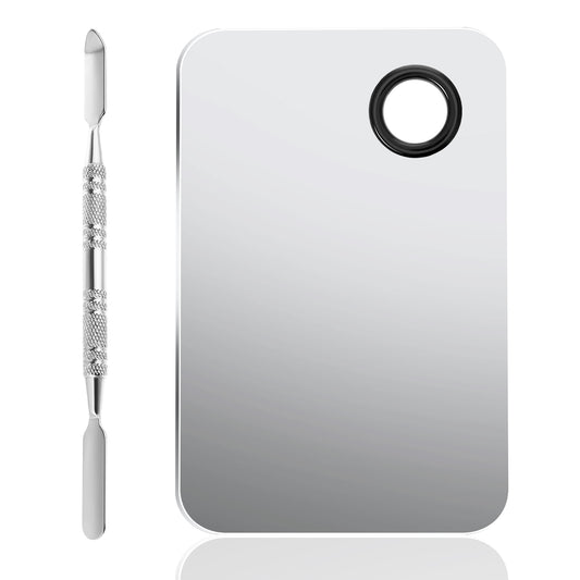 Sibba Makeup Palette Cosmetic Mixing Palette Stainless Steel Foundation Palette with Spatula Artist Tool Professional Nail Art Palette for Salon Home Beauty Cream Mixing Silver