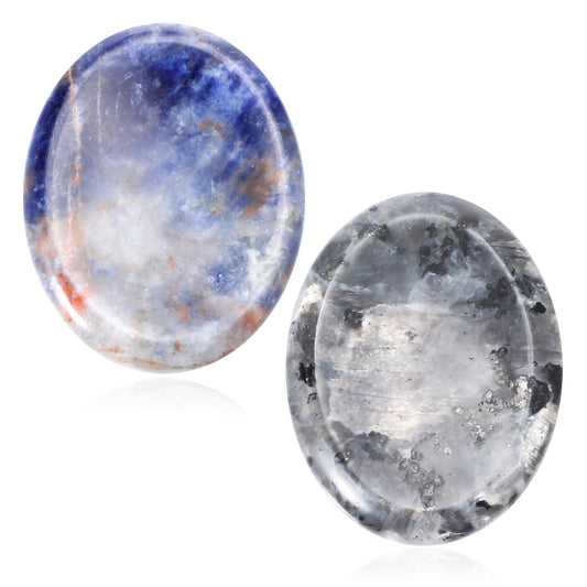 COMNICO Thumb Worry Stone for Anxiety Healing, 2 Pcs Natural Crystals Sets Hand Carved Amethyst Home Indoor Decorative Natural Stone for Anxiety Stress Relief Therapy (Black, Blue)