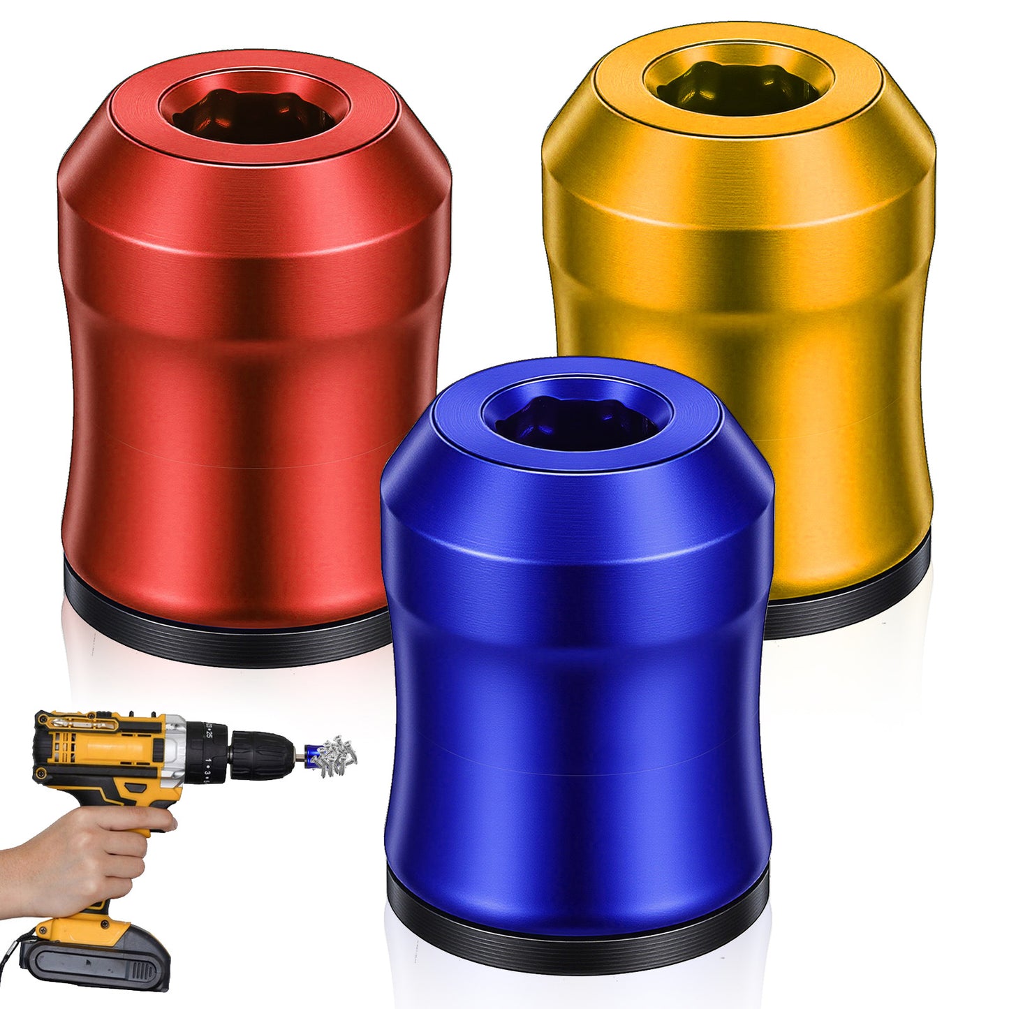 3 Pcs Screwdriver Head Magnetic Ring, Screw Ring Set Removable Household Tool Strong Magnetic Screw Holder Rings for Drills, Universal Bit Holder for Hex Screwdrivers Power Bits