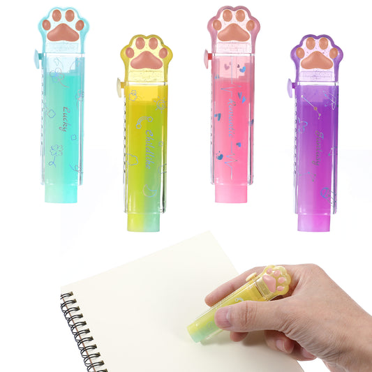 Wanmu 4Pcs Retractable Pencil Erasers, Push-Pull Cute Jelly Eraser wih Cat Paw, Clean Erase Erasers for Kids, Plastic Sleeve Rubber Eraser for Students Writing Office School Supplies