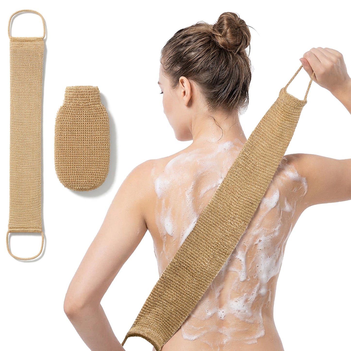 2 Pack Extra Rough Exfoliating Back Scrubber, Shower Bath Glove Exfoliating Washcloth for Shower, Natural Body Exfoliator for Worker Athlete Men, Deep Clean Back Scrubber Spa Tool for Glowing Skin
